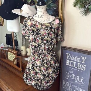 Express Black and Pink Floral Mini Dress